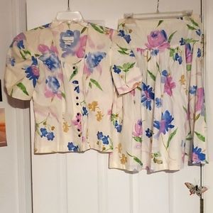 Vintage Carriage Court, Floral Skirt and Blouse Set, Size Small